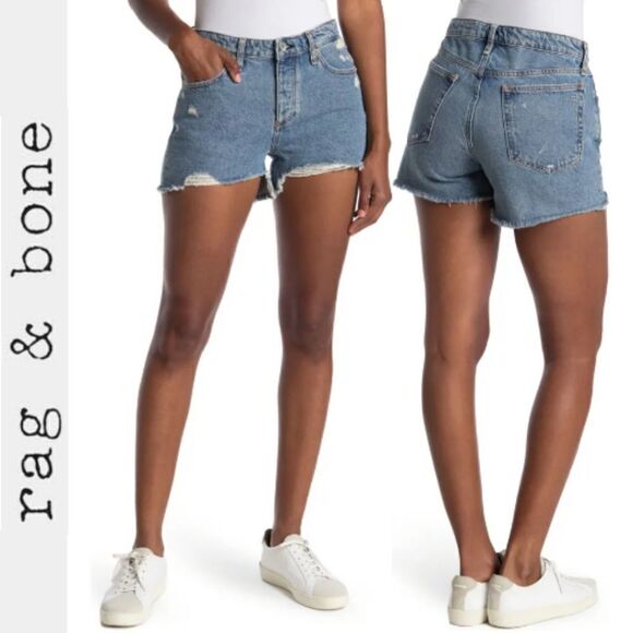 Rag & Bone Dre Distressed Low Rise Denim Shorts - Picture 1 of 1